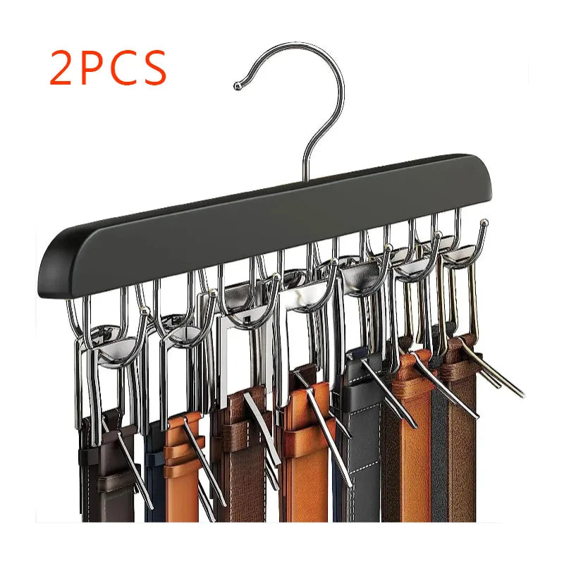 Percha Organizadora de Madera (Múltiples Ganchos) - Rack Elegante para Cinturones, Corbatas y Bufandas