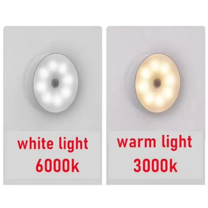 Luz Nocturna LED Inteligente (Sensor de Movimiento/Recargable USB) - Mini Lámpara de Pared con 8 LEDs para Pasillos y Armarios