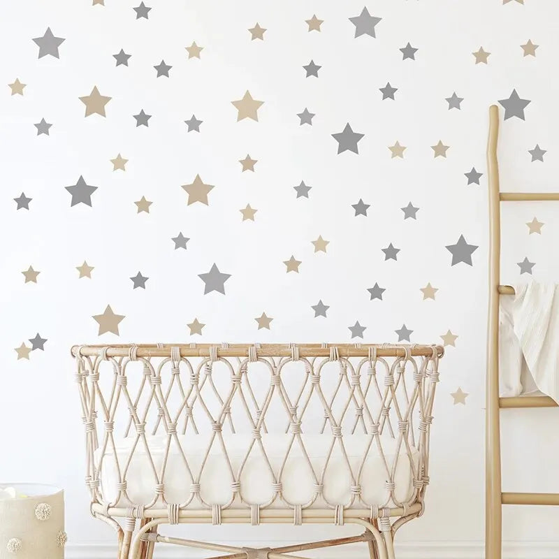 Set de 86 Adhesivos de Pared de Estrellas (Gris y Caqui) - Vinilo Removible para Guardería