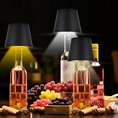 Lámpara Inalámbrica para Botellas con Control Táctil | Luz de Mesa LED 3 Colores y Brillo Regulable | Lámpara Recargable USB IP54 para Bar, Terraza y Dormitorio