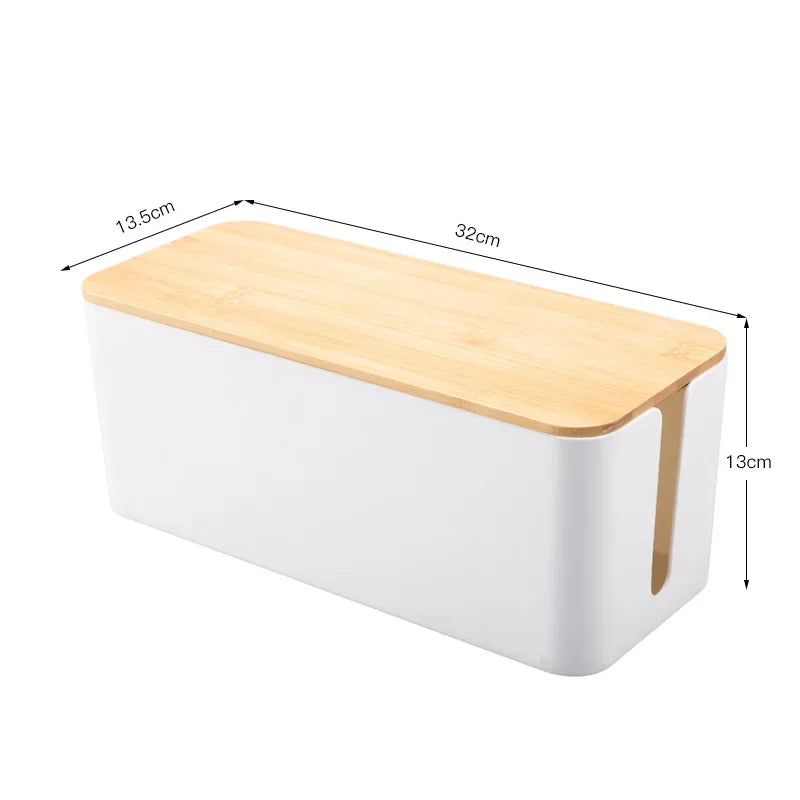 Caja Organizadora de Cables (Diseño Simple y Creativo) - Tapa de Madera de Bambú para Regletas y Cargadores