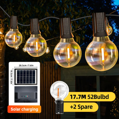 Guirnalda Solar de Luces G40 Mexllex para Exterior | 8 Modos, Control Remoto y Carga USB | Bombillas de Plástico Irrompibles e Impermeables para Jardín y Bodas