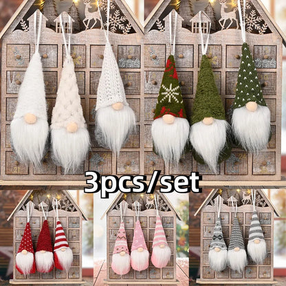 Set de 3 Gnomos de Navidad de Peluche (Tejido Knitted) - Adornos Colgantes de Elfo/Gonk para Árbol de Navidad, Regalo de Año Nuevo