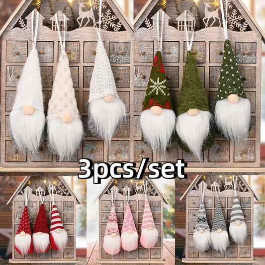 Set de 3 Gnomos de Navidad de Peluche (Tejido Knitted) - Adornos Colgantes de Elfo/Gonk para Árbol de Navidad, Regalo de Año Nuevo