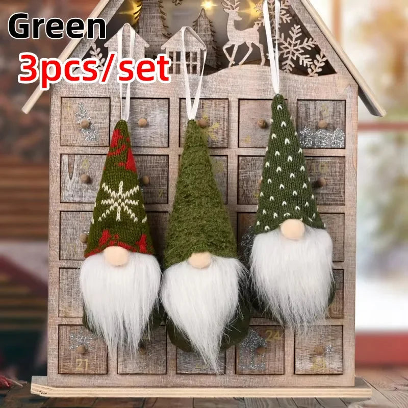 Set de 3 Gnomos de Navidad de Peluche (Tejido Knitted) - Adornos Colgantes de Elfo/Gonk para Árbol de Navidad, Regalo de Año Nuevo