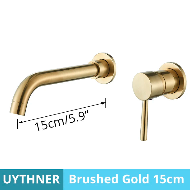 Grifo Baño Montaje en Pared Oculto | Oro Cepillado/Negro | Latón Macizo Cerámico - Casarae