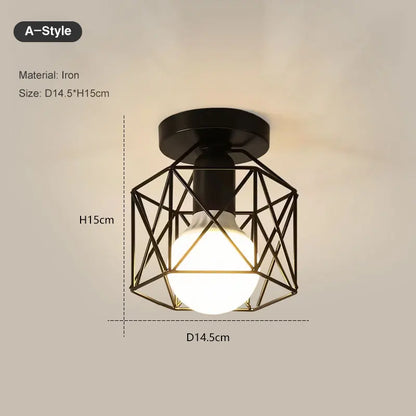 Lámpara de Techo Vintage de Jaula (Metal Negro) - Chandelier Industrial E27 para Pasillos, Foyer y Recibidores