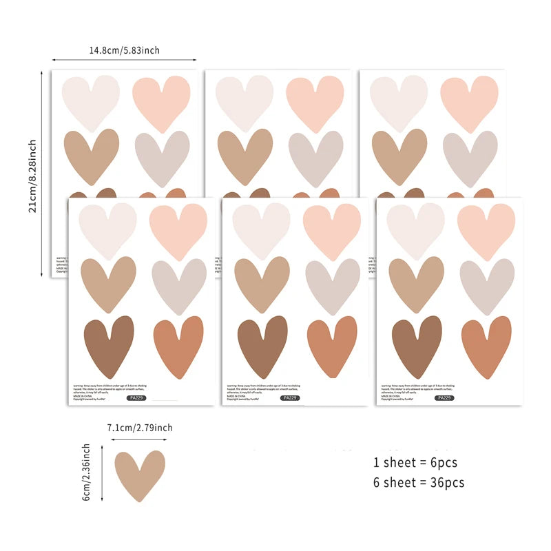 Adhesivos de Pared Infantiles (Set 36) Corazones Boho | PVC Ecológico y Fácil de Poner - Casarae