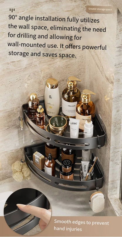 Estante de Baño Adhesivo sin Taladro | Organizador de Ducha con Barandilla Anticaída | Soporte para Champú y Toallas en PP Resistente