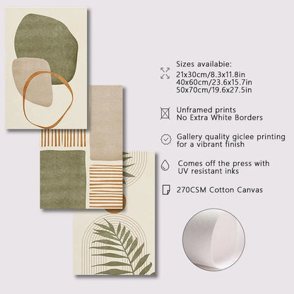 Set de 3 Pósteres Abstractos de Hojas Tropicales