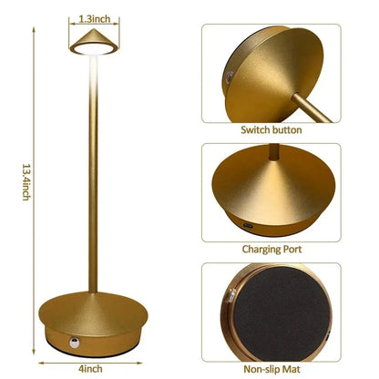 Lámpara de Mesa Táctil Inalámbrica (Pina Pro Style) - Luz LED Recargable (2500mAh) con 3 Niveles de Brillo