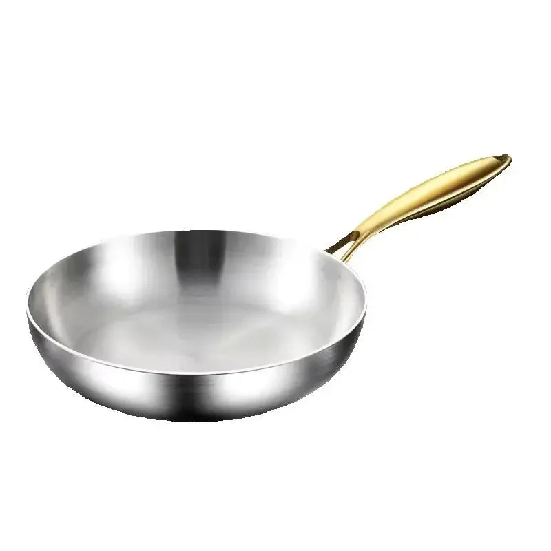 Sartén Wok de Acero Inoxidable 316 (28cm) | Antiadherente con Mango Dorado | Apto para Gas e Inducción