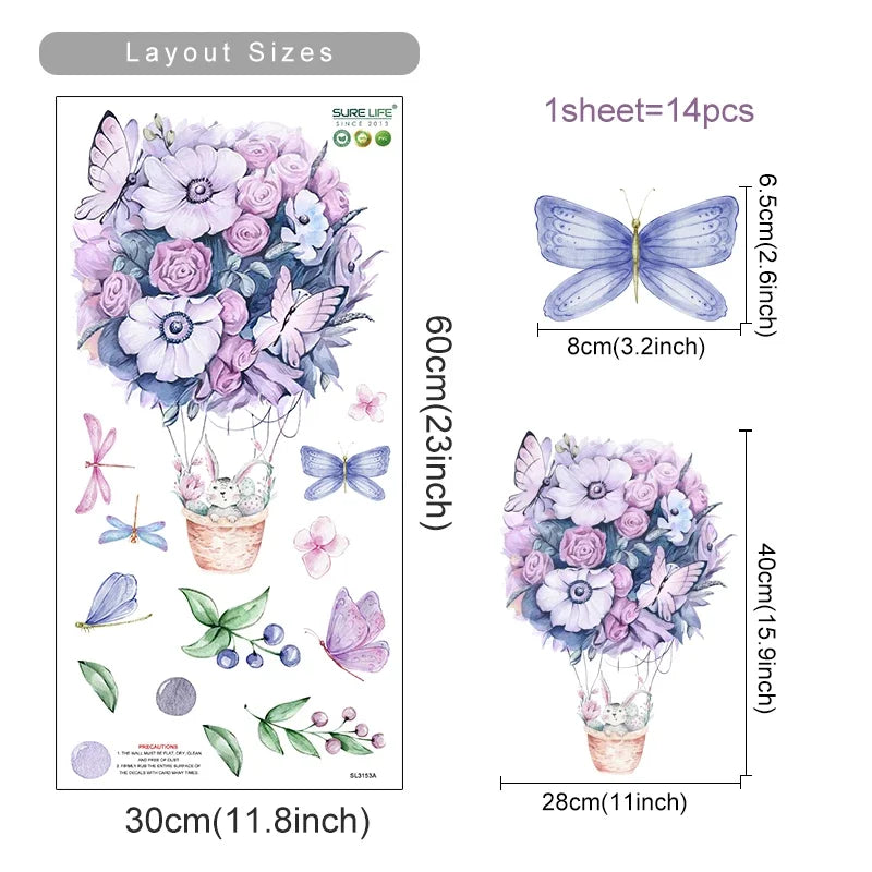 Pegatina de Pared de Vinilo Translúcido (Animales en Globo Aerostático) - Decoración Autoadhesiva y Ecológica para Habitaciones de Bebés y Niños