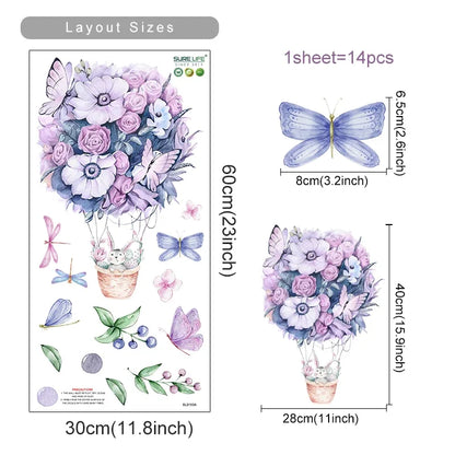 Pegatina de Pared de Vinilo Translúcido (Animales en Globo Aerostático) - Decoración Autoadhesiva y Ecológica para Habitaciones de Bebés y Niños