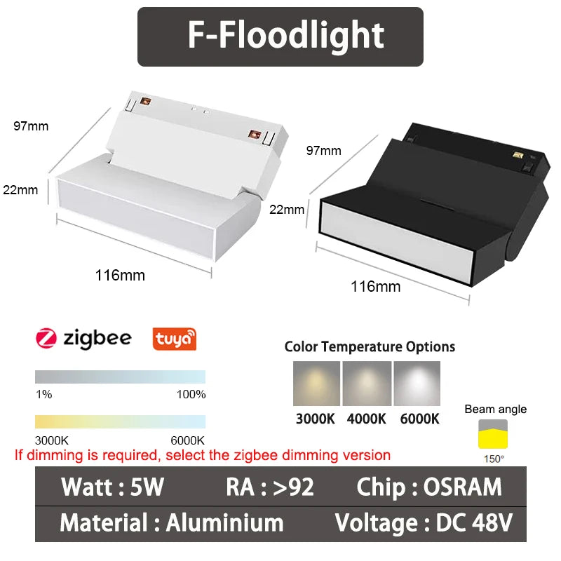 Sistema de Iluminación Modular Magnético (20 Tipos, DC48V) - Focos LED Smart Tuya/Zigbee con Alto CRI para Hogares Modernos
