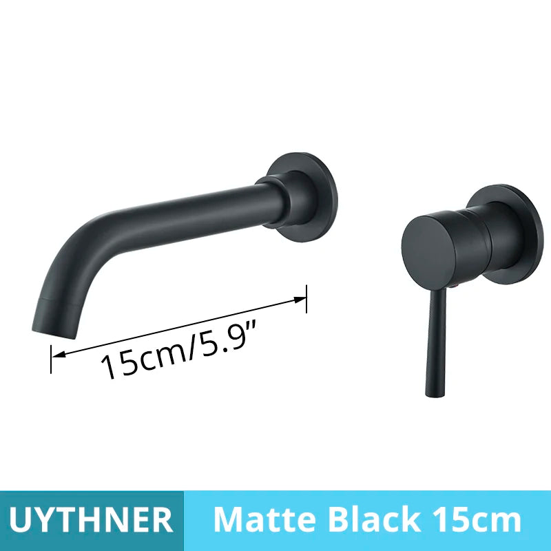 Grifo Baño Montaje en Pared Oculto | Oro Cepillado/Negro | Latón Macizo Cerámico - Casarae