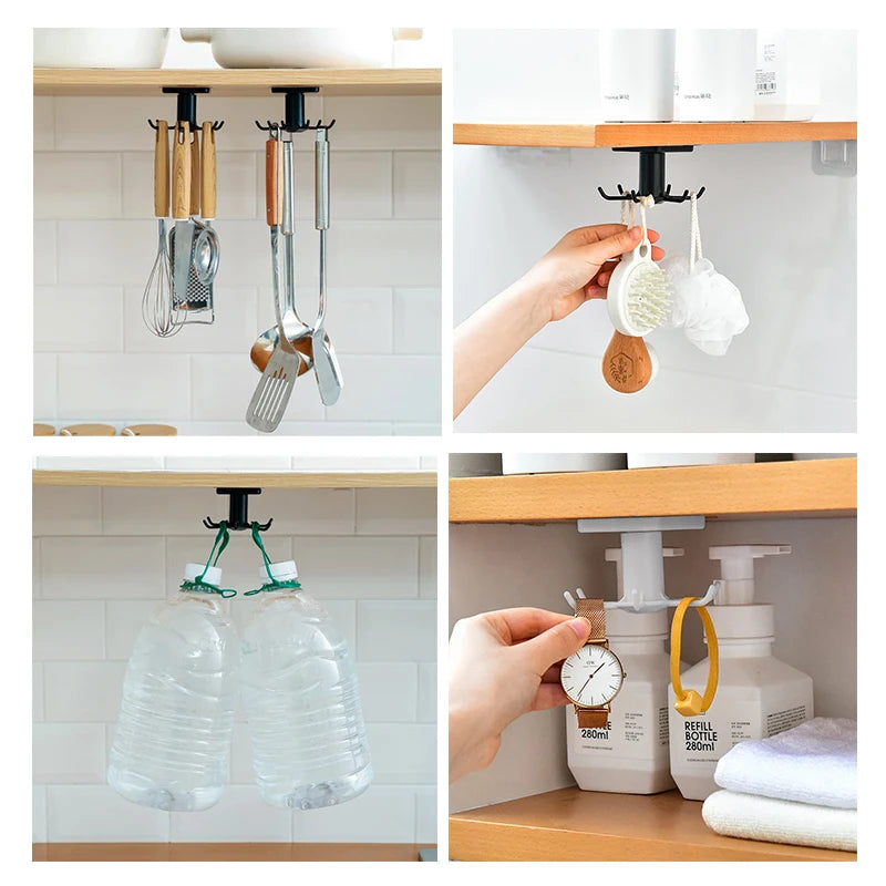 Colgador Giratorio de Cocina sin Taladro | Estante de Pared con Ganchos para Utensilios y Accesorios de Cocina