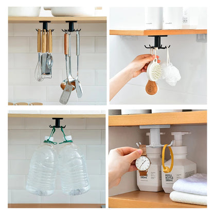 Colgador Giratorio de Cocina sin Taladro | Estante de Pared con Ganchos para Utensilios y Accesorios de Cocina