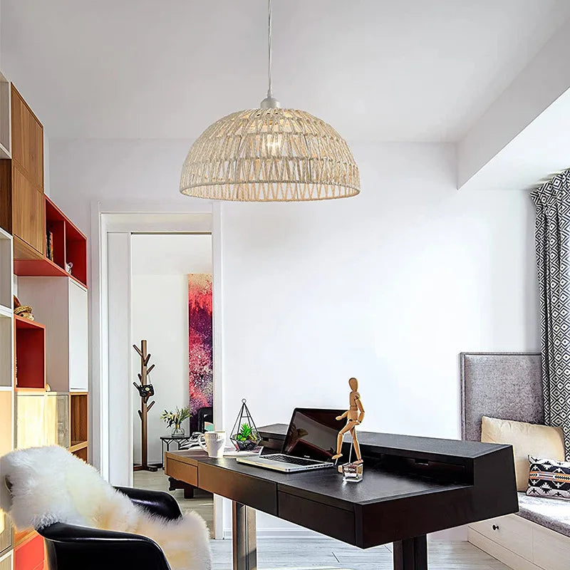 Lámpara Colgante Artesanal de Cuerda de Cáñamo y Ratán - Iluminación Interior Estilo Japonés/Pastoral para Restaurantes y Bares
