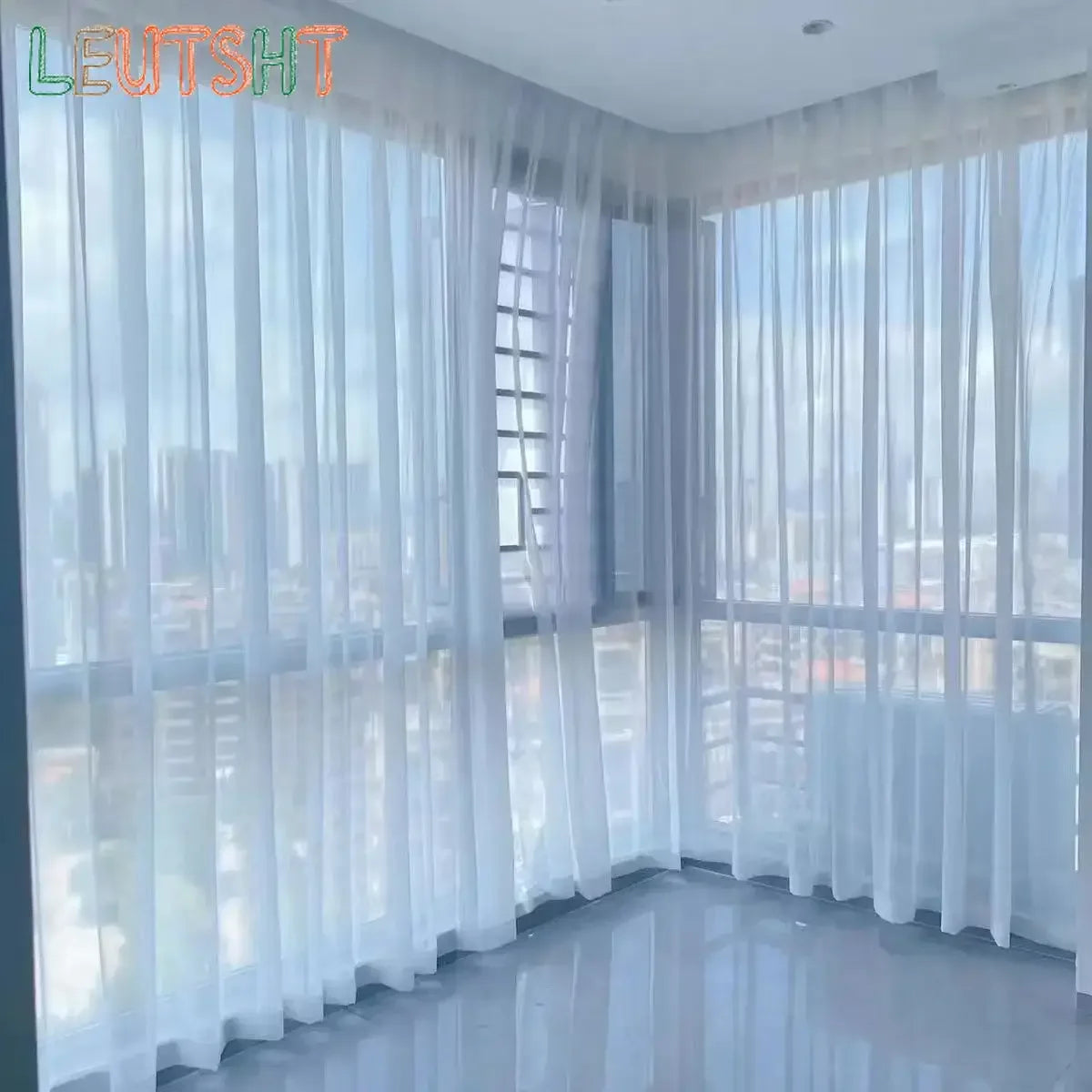 Visillo de Tul Transparente (Blanco) - Cortina de Ventana Personalizable, Ligeras Caídas para Decoración de Sala de Estar y Ambientes de Boda