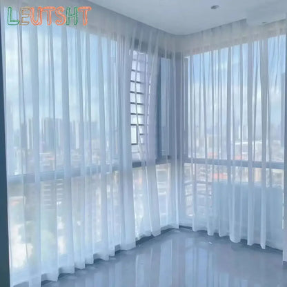 Visillo de Tul Transparente (Blanco) - Cortina de Ventana Personalizable, Ligeras Caídas para Decoración de Sala de Estar y Ambientes de Boda