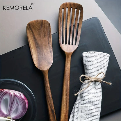 Set de 2 Espátulas y Cucharas de Cocina Japonesas de Madera - Antiadherentes y Resistentes al Calor