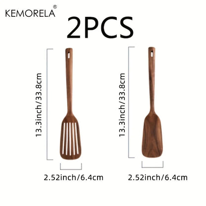 Set de 2 Espátulas y Cucharas de Cocina Japonesas de Madera - Antiadherentes y Resistentes al Calor