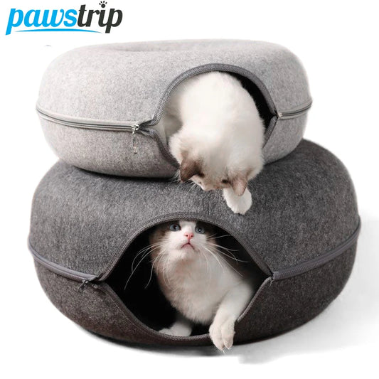 Cama de Rosquilla 2 en 1 para Gatos (Doble Capa) - Túnel Interactivo de Fieltro Desmontable