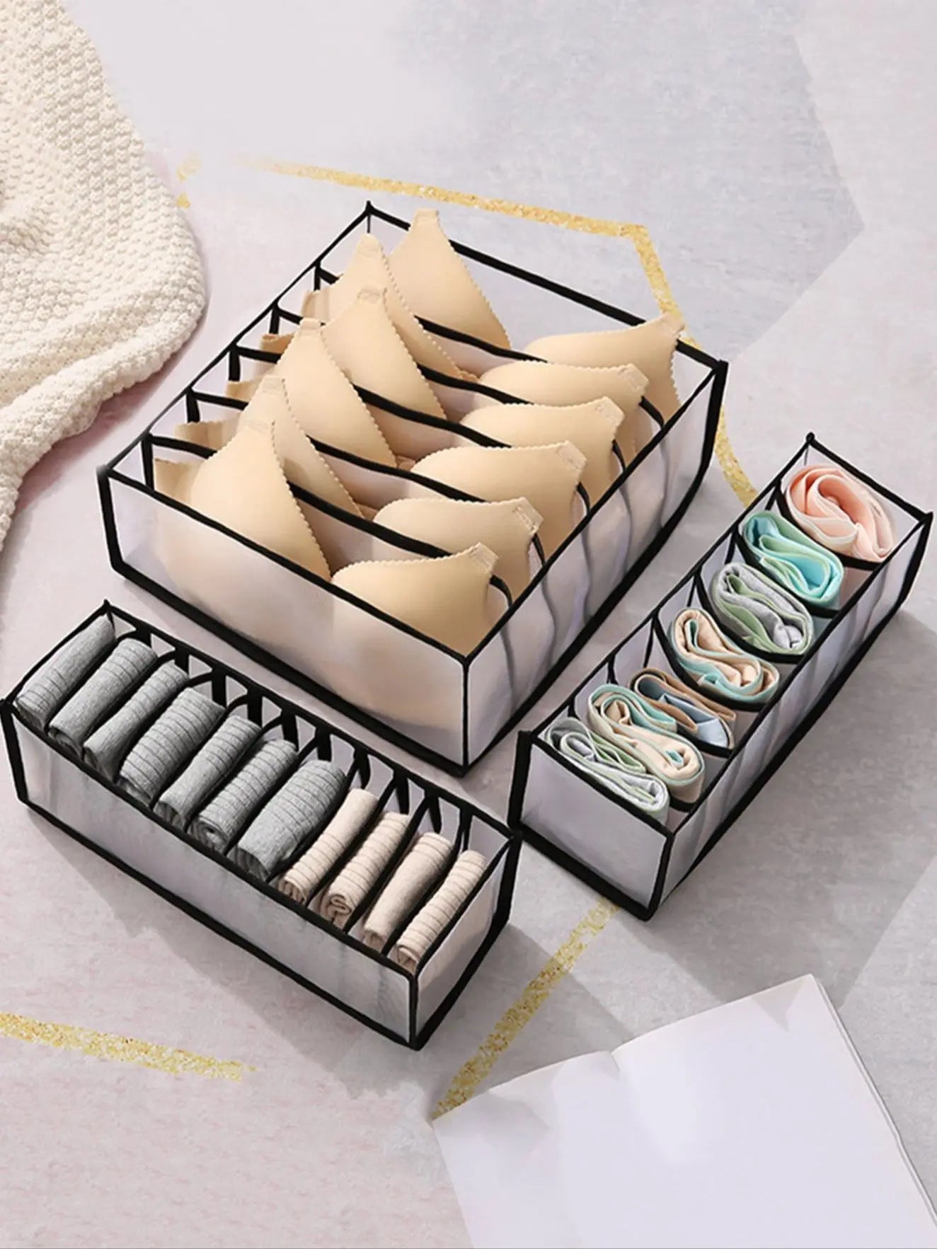Organizador de Cajones Plegable con 7, 9 u 11 Compartimentos | Caja Separadora para Ropa Interior, Calcetines y Jeans
