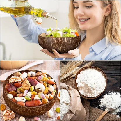 Tazones de Coco Natural WIKHOSTAR - Cuenco de Madera para Ensaladas y Desayunos (Estilo Moderno)