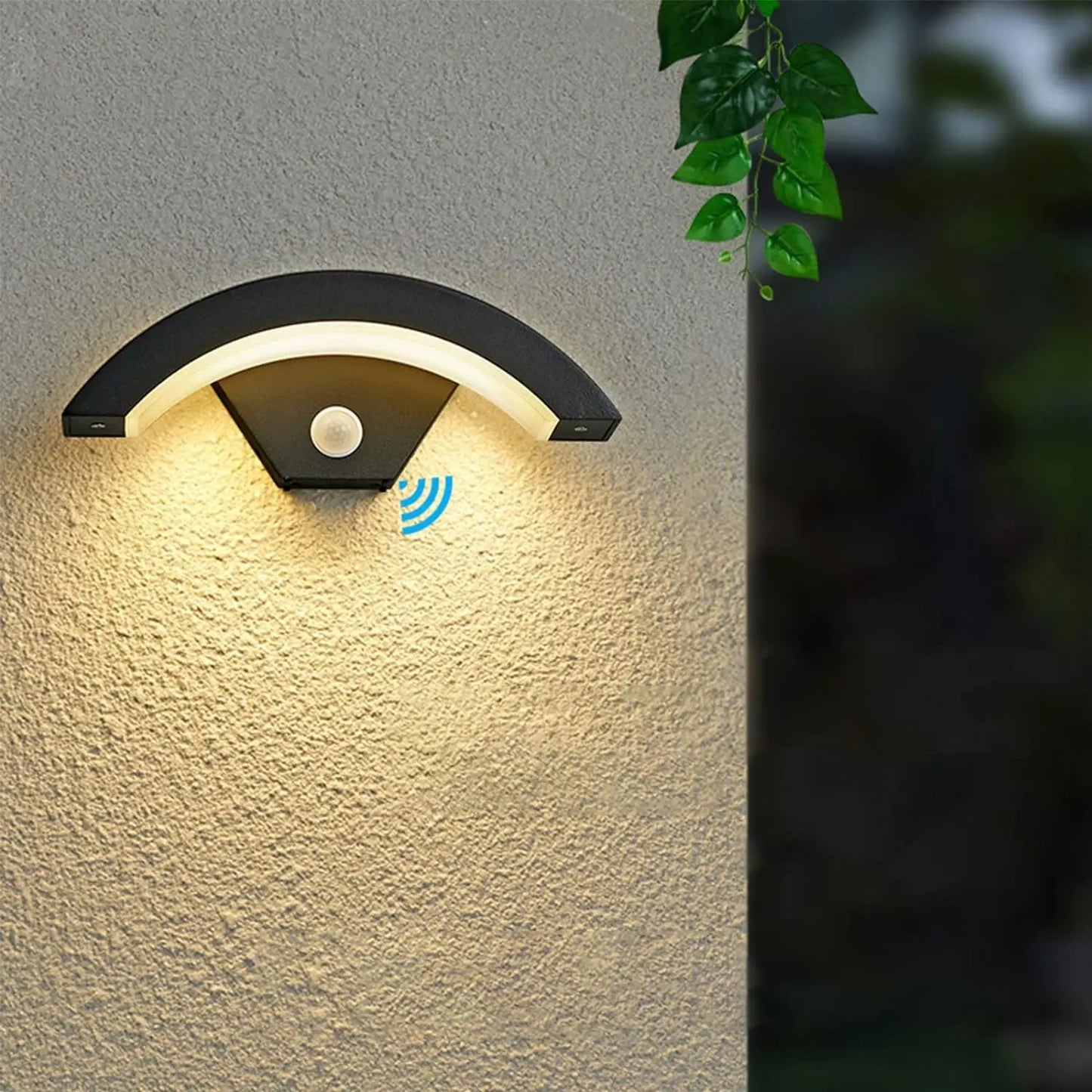 Aplique de Pared LED con Sensor de Movimiento (24W, IP65) - Lámpara Exterior U-Shape, Negro, Luz Cálida 3000K para Jardines y Pasillos
