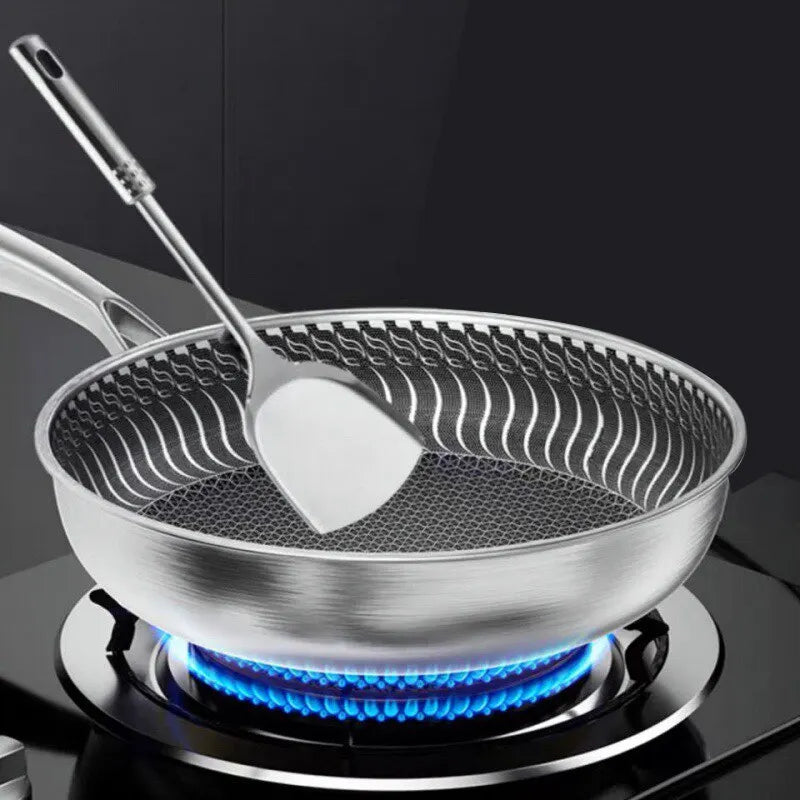 Sartén Wok Profesional de Acero Inoxidable 316 (Tri-Ply) | Diseño de Panal de Abeja de Doble Cara | Apto para Todo Tipo de Cocinas