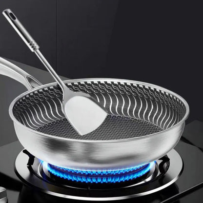 Sartén Wok Profesional de Acero Inoxidable 316 (Tri-Ply) | Diseño de Panal de Abeja de Doble Cara | Apto para Todo Tipo de Cocinas