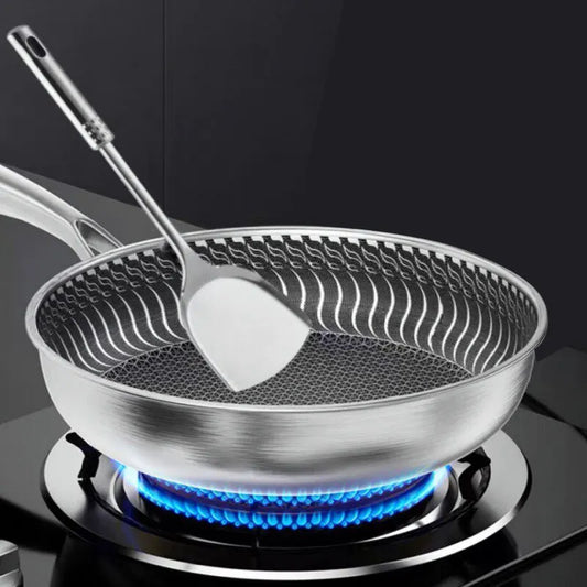 Sartén Wok Profesional de Acero Inoxidable 316 (Tri-Ply) | Diseño de Panal de Abeja de Doble Cara | Apto para Todo Tipo de Cocinas