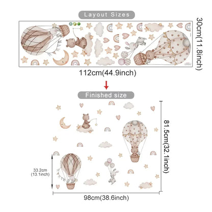 Pegatina de Pared de Vinilo Translúcido (Animales en Globo Aerostático) - Decoración Autoadhesiva y Ecológica para Habitaciones de Bebés y Niños