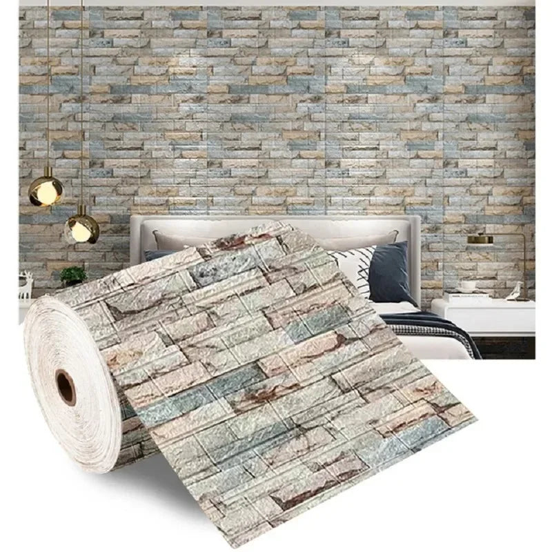 Pegatinas de Pared 3D de Espuma Suave (70cm x 2m) - Panel Autoadhesivo de Ladrillo Anticolisión, Aislante de Ruido para el Hogar