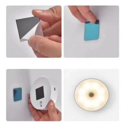 Luz Nocturna LED Inteligente (Sensor de Movimiento/Recargable USB) - Mini Lámpara de Pared con 8 LEDs para Pasillos y Armarios
