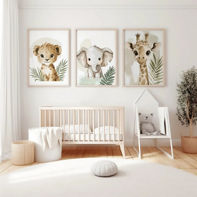 Set de 3 Láminas de Lienzo (Safari & Selva) - Impresiones de Animales para Decoración Infantil