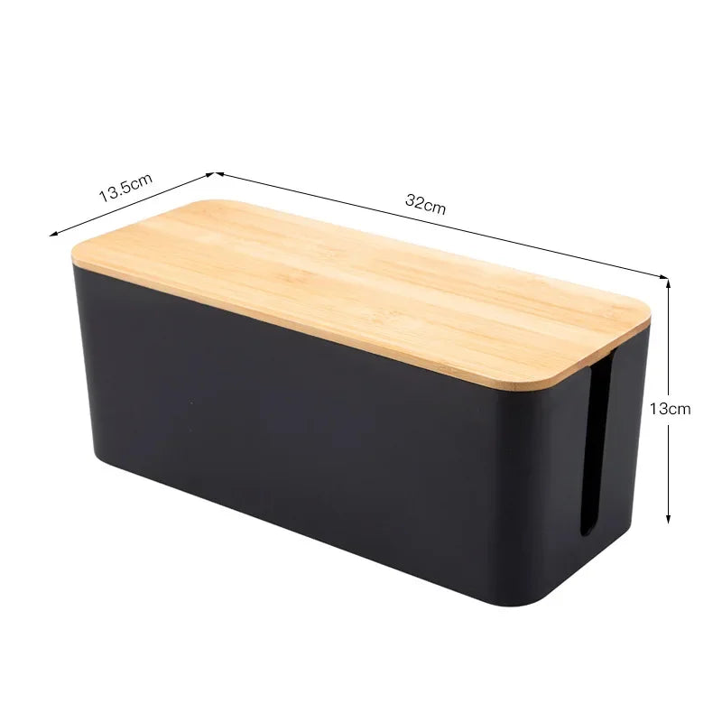 Caja Organizadora de Cables (Diseño Simple y Creativo) - Tapa de Madera de Bambú para Regletas y Cargadores