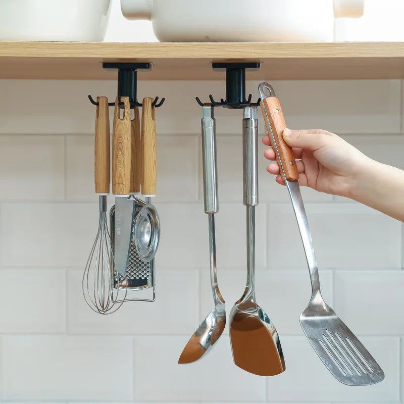 Colgador Giratorio de Cocina sin Taladro | Estante de Pared con Ganchos para Utensilios y Accesorios de Cocina