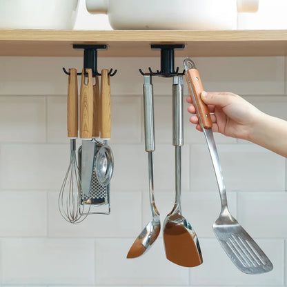 Colgador Giratorio de Cocina sin Taladro | Estante de Pared con Ganchos para Utensilios y Accesorios de Cocina
