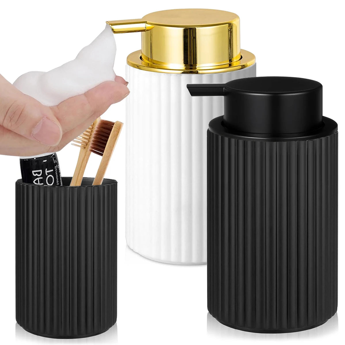 Dispensador de Jabón de Espuma Negra (PET) - Botella de Bomba para Manos y Platos