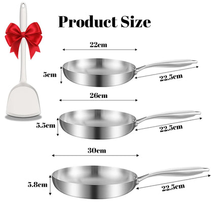 Set de 2/3 Sartenes Wok de Acero Inoxidable 304 Sin Recubrimiento | Fondo Redondo Tradicional | Apto para Gas e Inducción