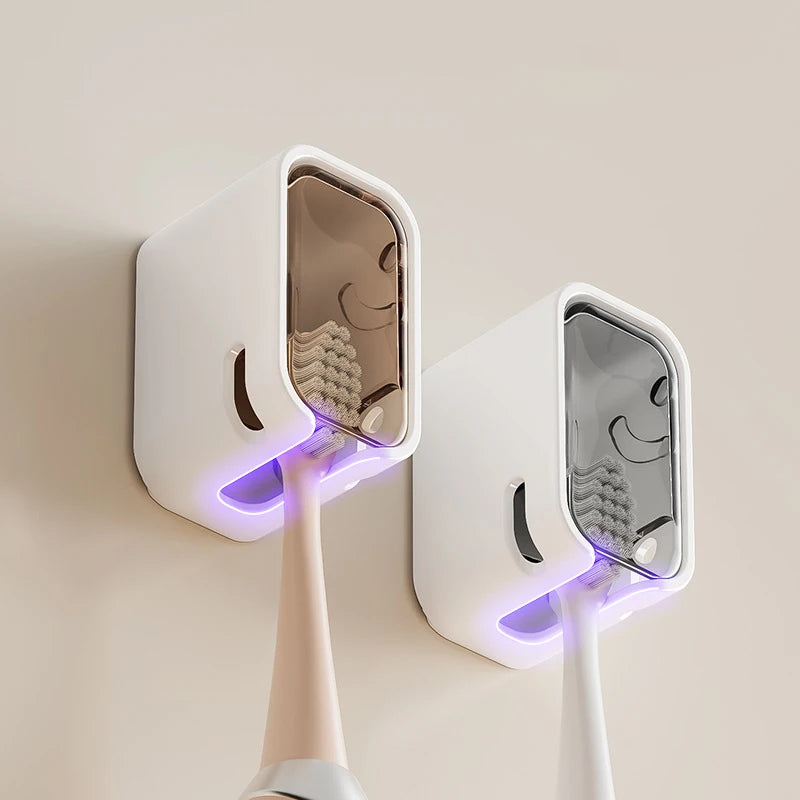 Set de 2 Soportes de Cepillo de Dientes de Pared con Tapa Abatible (Antipolvo)