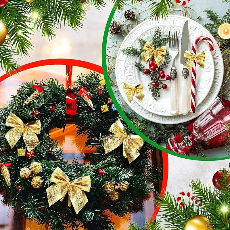 Set de Mini Lazos Navideños (Rojo y Dorado) - Paquete de 12/24/36 unidades, Adornos para Árbol de Navidad, Regalos DIY y Decoración de Fiestas