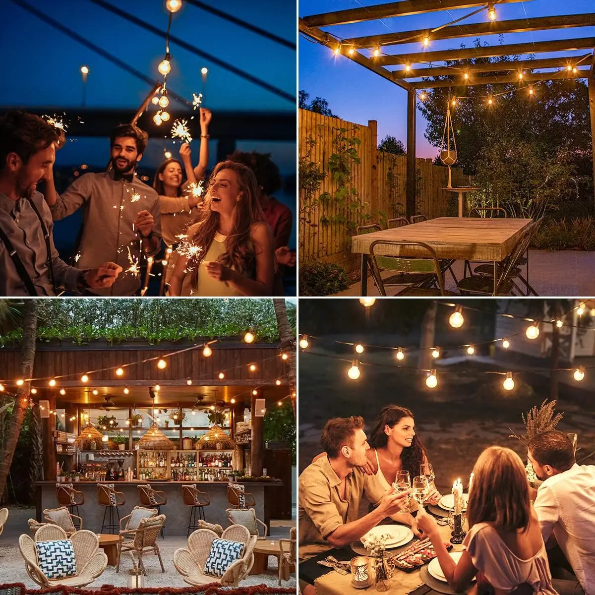 Guirnalda Solar de Luces G40 Mexllex para Exterior | 8 Modos, Control Remoto y Carga USB | Bombillas de Plástico Irrompibles e Impermeables para Jardín y Bodas