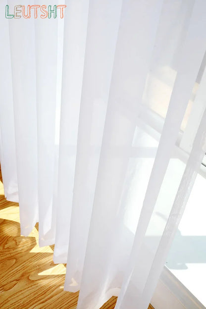 Visillo de Tul Transparente (Blanco) - Cortina de Ventana Personalizable, Ligeras Caídas para Decoración de Sala de Estar y Ambientes de Boda
