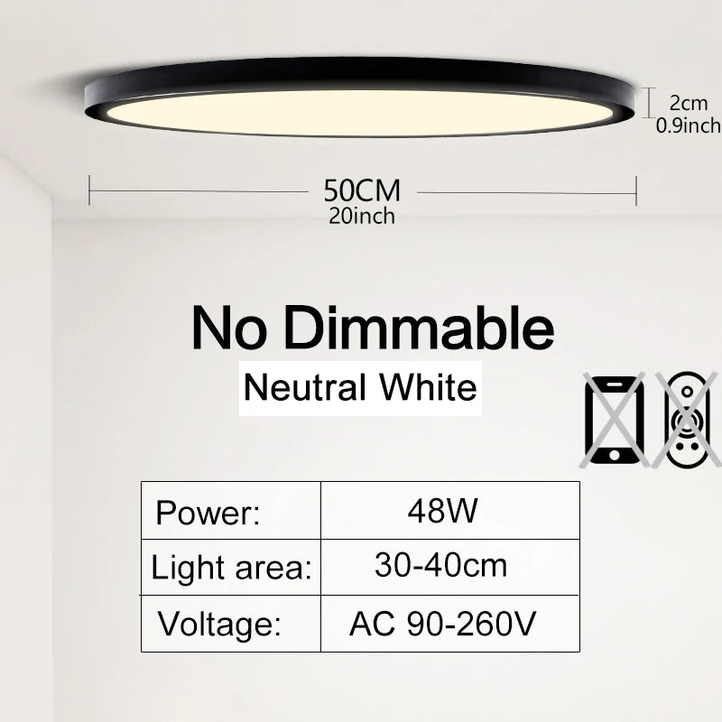 Lámpara de Techo LED Inteligente de 50cm y 48W | Control por APP y Mando a Distancia Regulable | Plafón Moderno para Dormitorio y Salón 110/220V