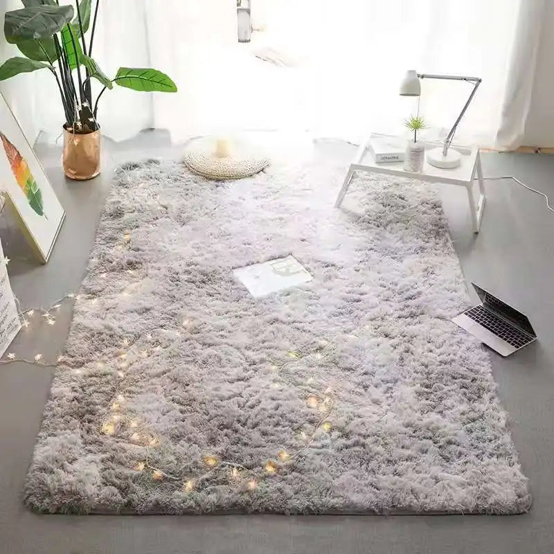 Alfombra VIKAMA Fluffy (Peluda) con Efecto Tie-Dye - Tapete de Piso Cálido de Felpa para Sala, Dormitorio y Alfombra de Juegos Infantil