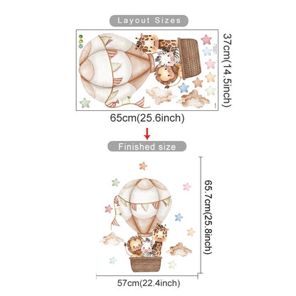 Pegatina de Pared de Vinilo Translúcido (Animales en Globo Aerostático) - Decoración Autoadhesiva y Ecológica para Habitaciones de Bebés y Niños